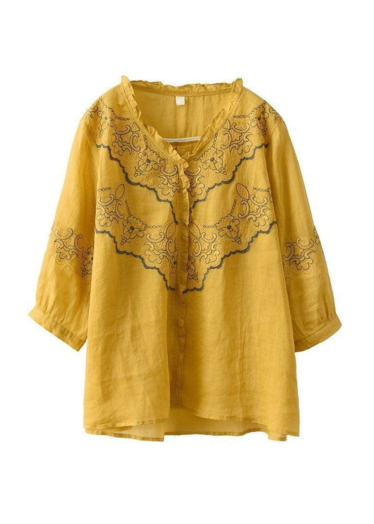 Top en lin patchwork jaune