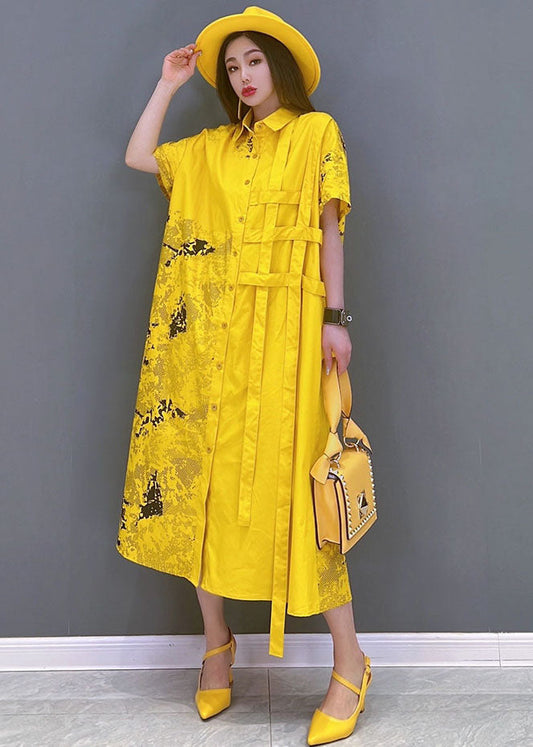 Robe de chemise en vrac à imprimé jaune