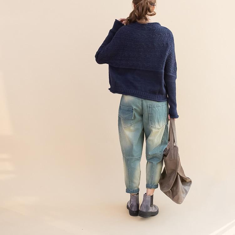 Automne Nouveau pull en coton bleu foncé