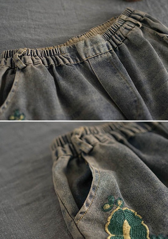 Pantalon denim à la colonne large brodée d'origine