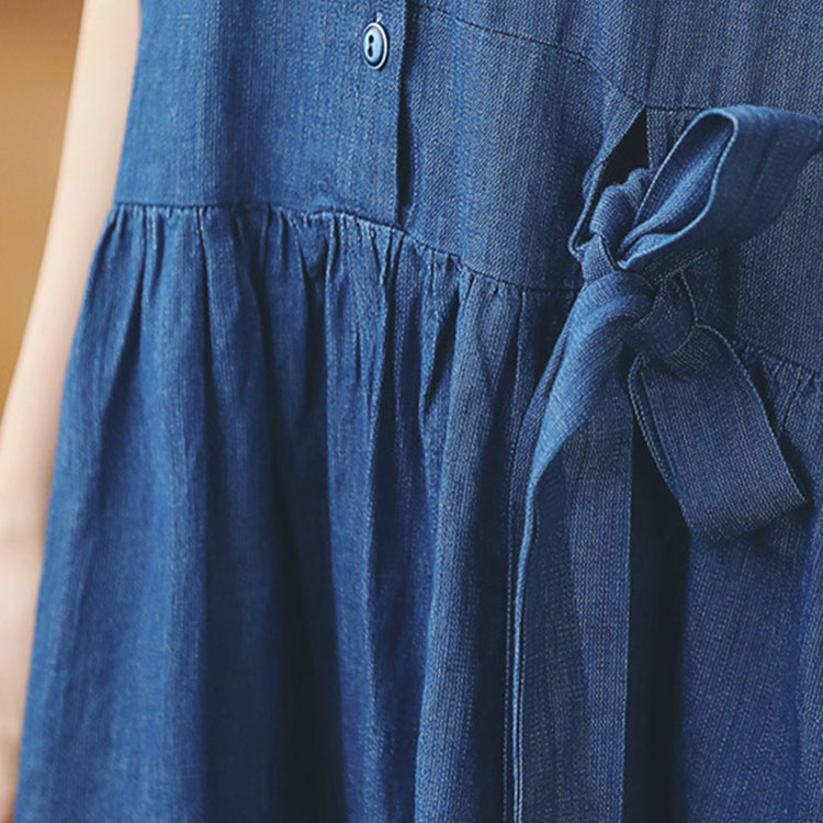 Robes en lin en coton long de jean Blue Blue