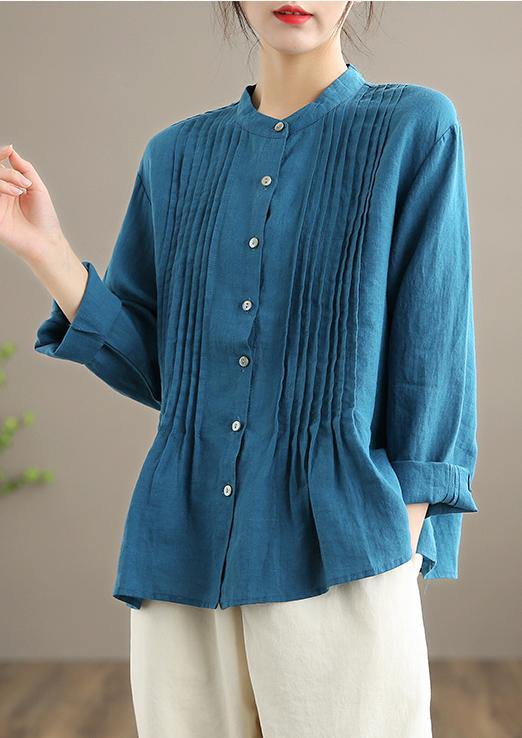 Organic Blue Spring Linen Shirt Tunics Casual Cotton Blouse - SooLinen