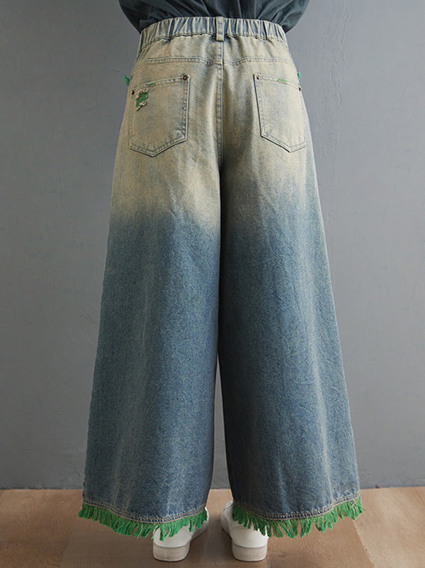 Colonne divisée d'origine pantalon en denim de jambe large