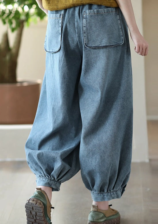 Pantalon de harem en denim élasticité creux lâche