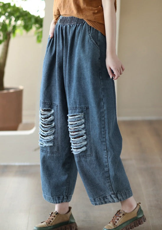 Pantalon de harem en denim élasticité creux lâche