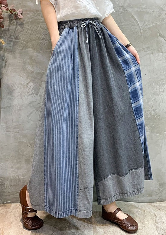 Élasticité décontractée Elasticité Plaid Pantalon denim à partage divisé