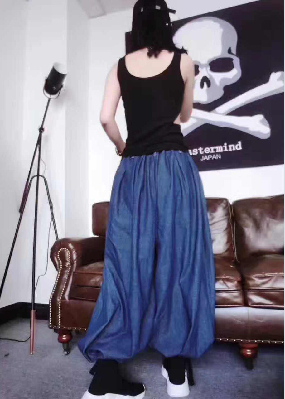 diy Black Vest denim harem pants Two Pieces Set Spring