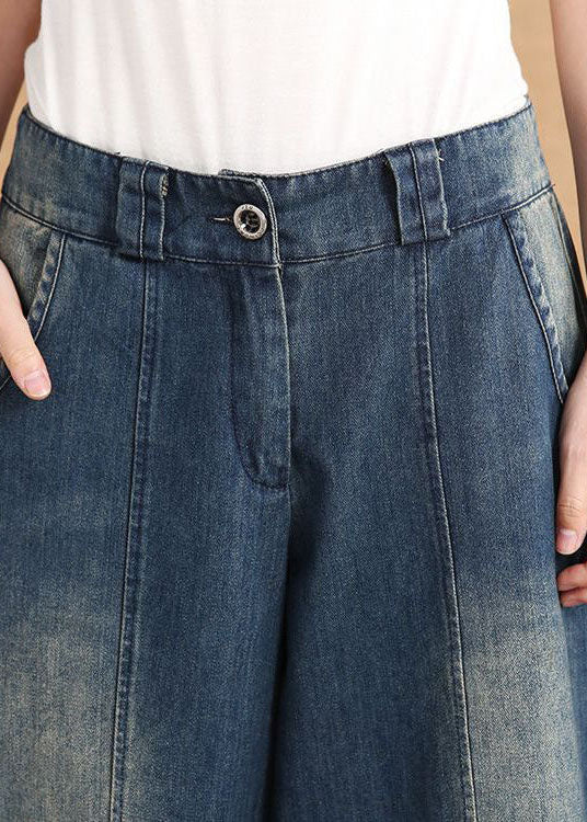 diy Blue Casual Pockets Button lantern Fall Denim Pants