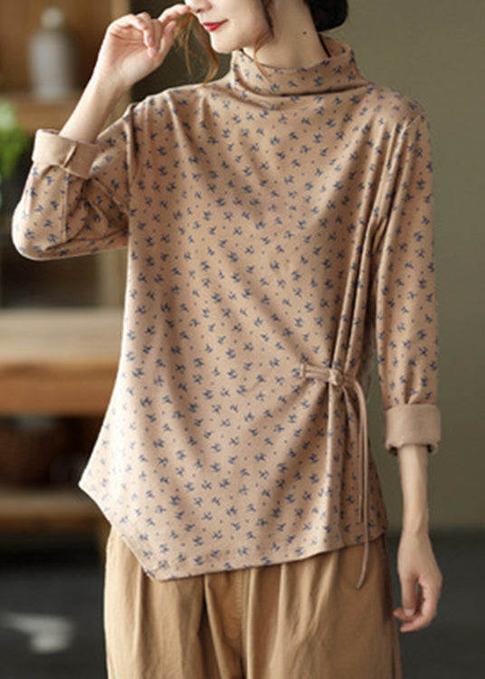 DIY Khaki ASYMETRICAL PRINT Coton Top Long