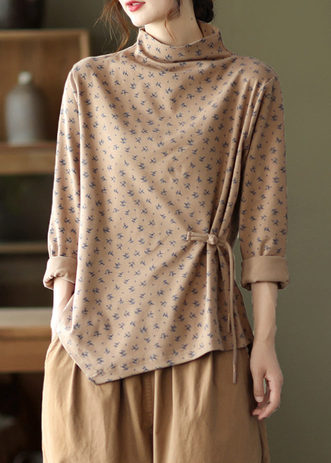 DIY Khaki ASYMETRICAL PRINT Coton Top Long