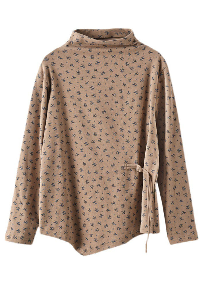 DIY Khaki ASYMETRICAL PRINT Coton Top Long