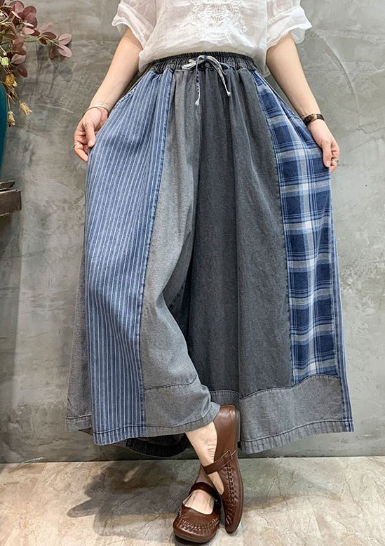 Élasticité décontractée Elasticité Plaid Pantalon denim à partage divisé