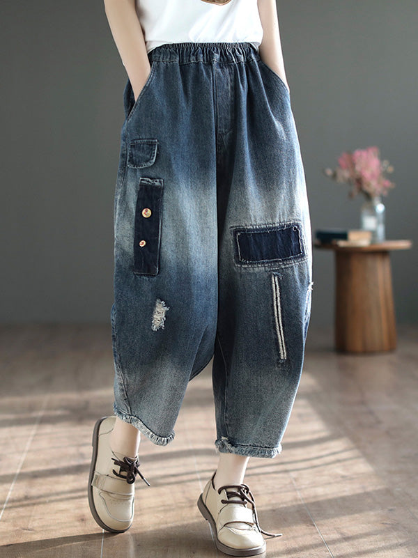 Élasticité creux vintage Nizh pantalon en denim