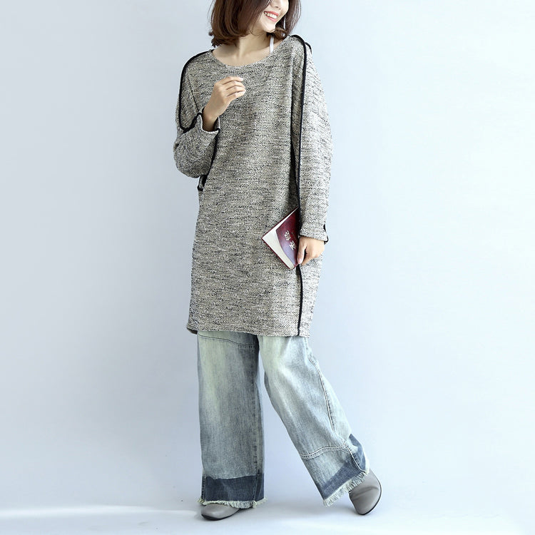 Fashion d'automne 2021 Robes en coton en tricot décontracté Robe à manches longues gris clair