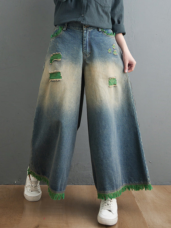 Colonne divisée d'origine pantalon en denim de jambe large