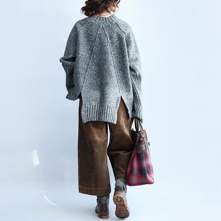 Gris 2021 Casaul Coton Pull plus taille arrière arrière ouvrir les hauts en tricot à manches longues ouvertes