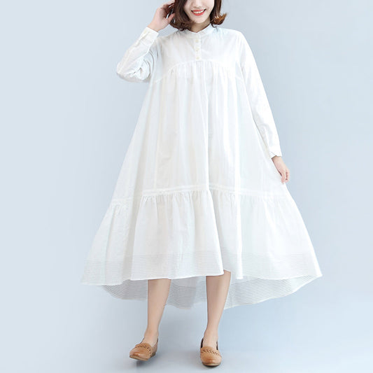 Nouvelle automne blanc décontracté coton plus taille femme robe à manches longues robe maxi