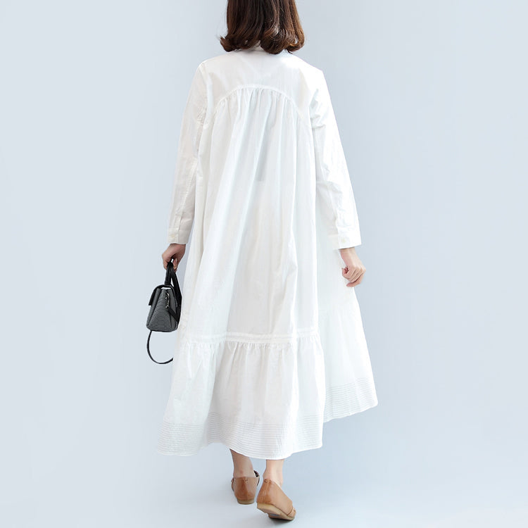 new fall white casual cotton  plus size women dress long sleeve maxi dress