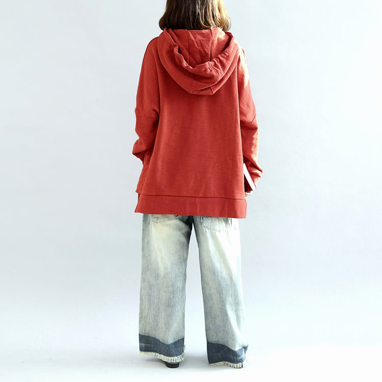 Sweats à capuche rouges surdimensionnés Tops de coton décontracté robe d'hiver chaude