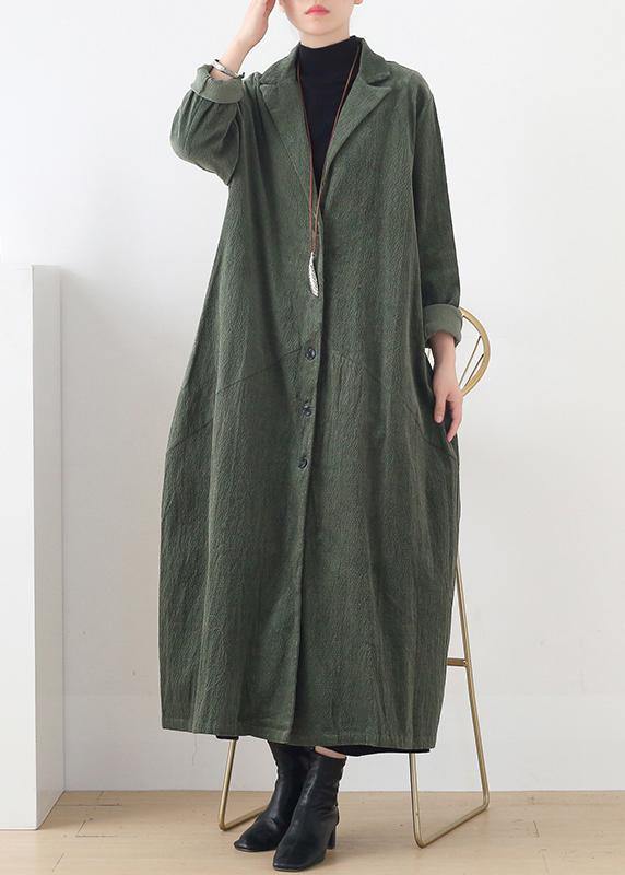 suit collar Fashion striped outfit green loose outwears - SooLinen