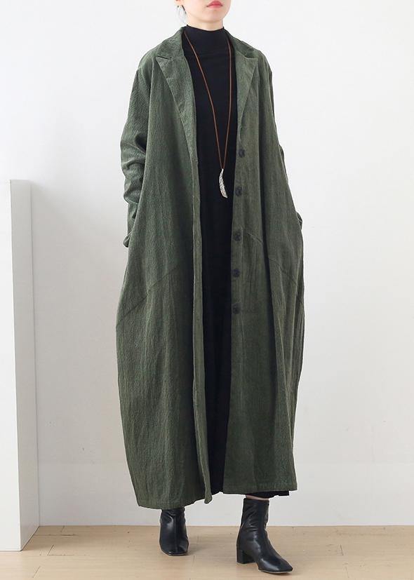 suit collar Fashion striped outfit green loose outwears - SooLinen