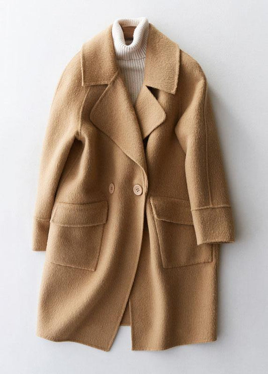 women Loose fitting winter jackets big pockets women coats beige wool coat - SooLinen