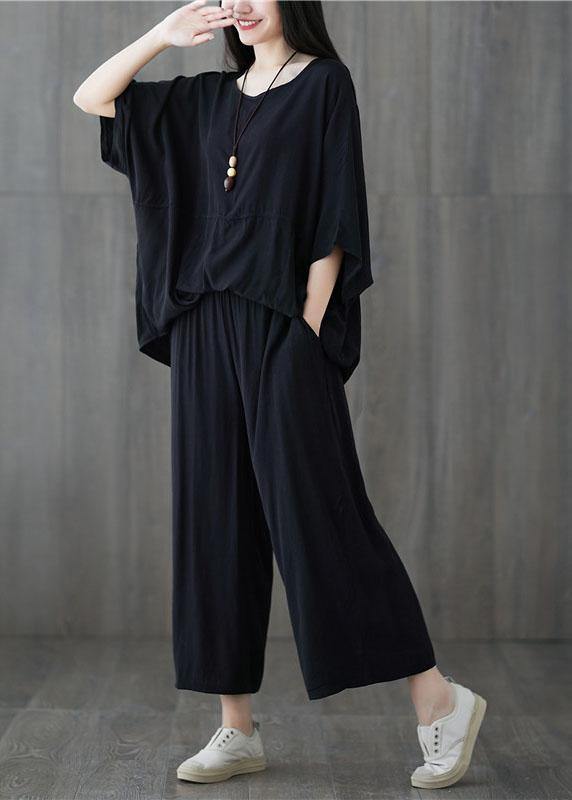 women black summer new patchwork tops and casual straight pants - SooLinen