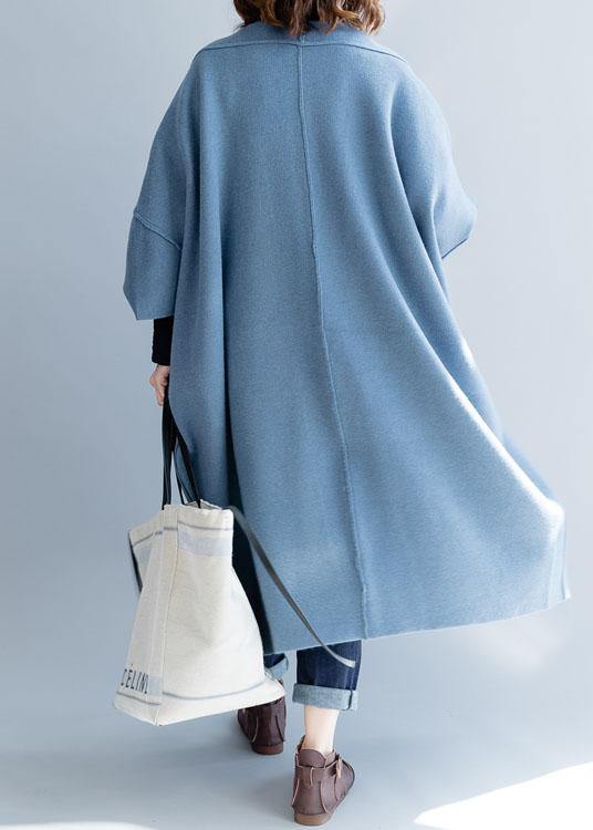 women blue wool overcoat Loose fitting long winter coat fall jackets Batwing Sleeve - SooLinen